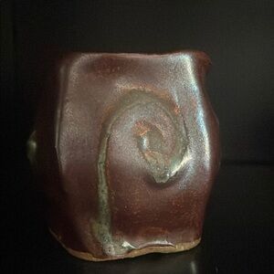 Handcrafted Ceramic Art Piece - Brown and Green Signed iridescent Pottery!